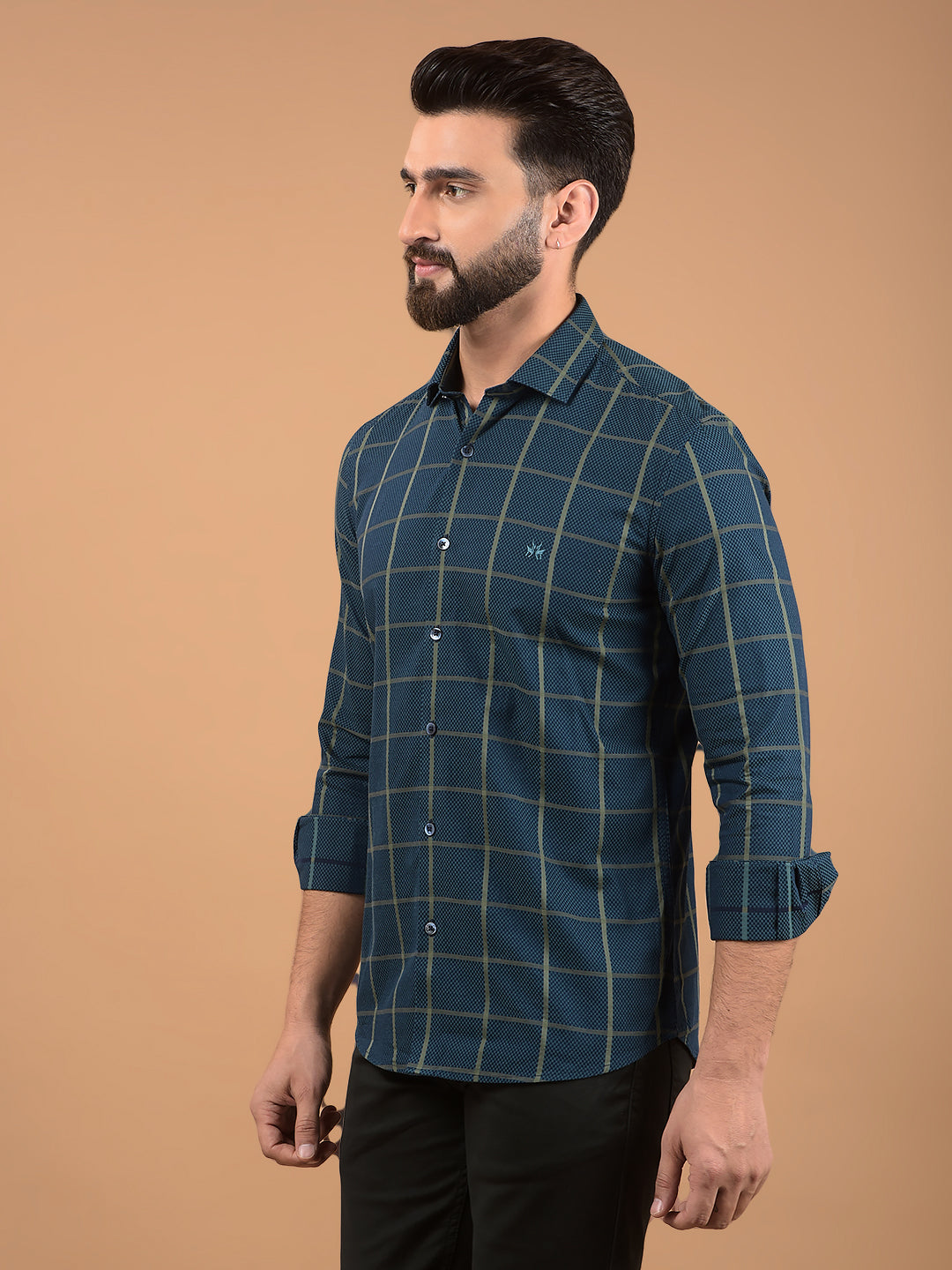 Green Windowpane Check 100% Cotton Shirt-Men Shirts-Crimsoune Club
