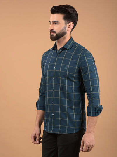 Green Windowpane Check 100% Cotton Shirt-Men Shirts-Crimsoune Club