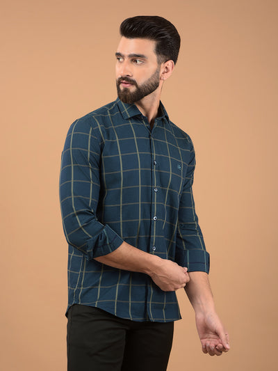Green Windowpane Check 100% Cotton Shirt-Men Shirts-Crimsoune Club