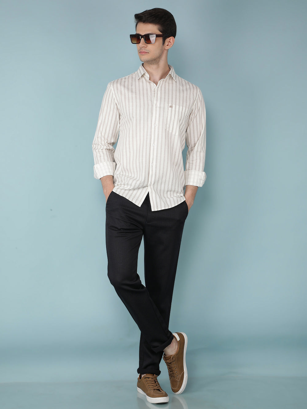 Beige Vertical Stripes Shirt-Men Shirts-Crimsoune Club