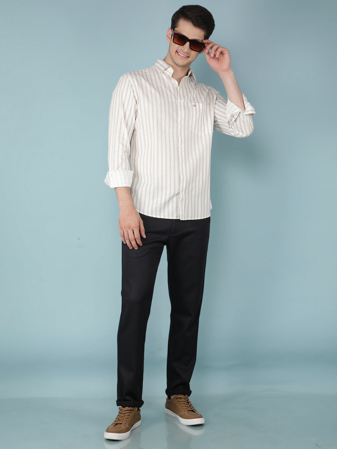 Beige Vertical Stripes Shirt-Men Shirts-Crimsoune Club