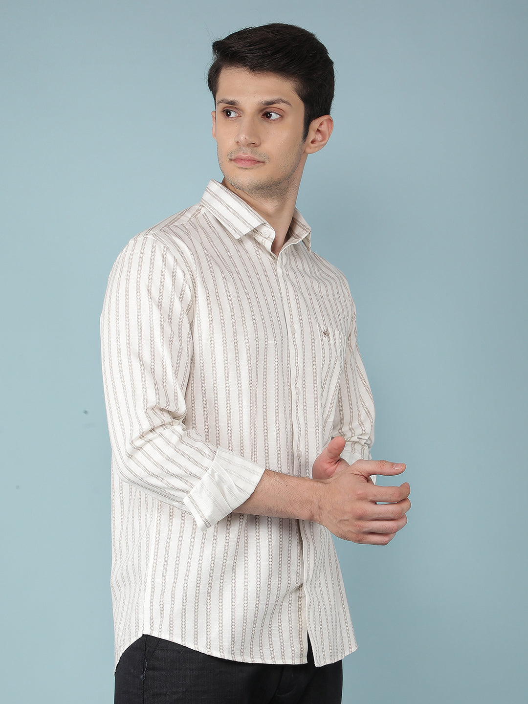 Beige Vertical Stripes Shirt-Men Shirts-Crimsoune Club