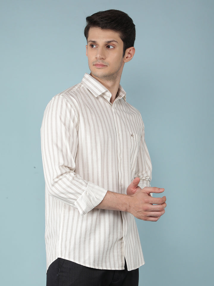 Beige Vertical Stripes Shirt-Men Shirts-Crimsoune Club