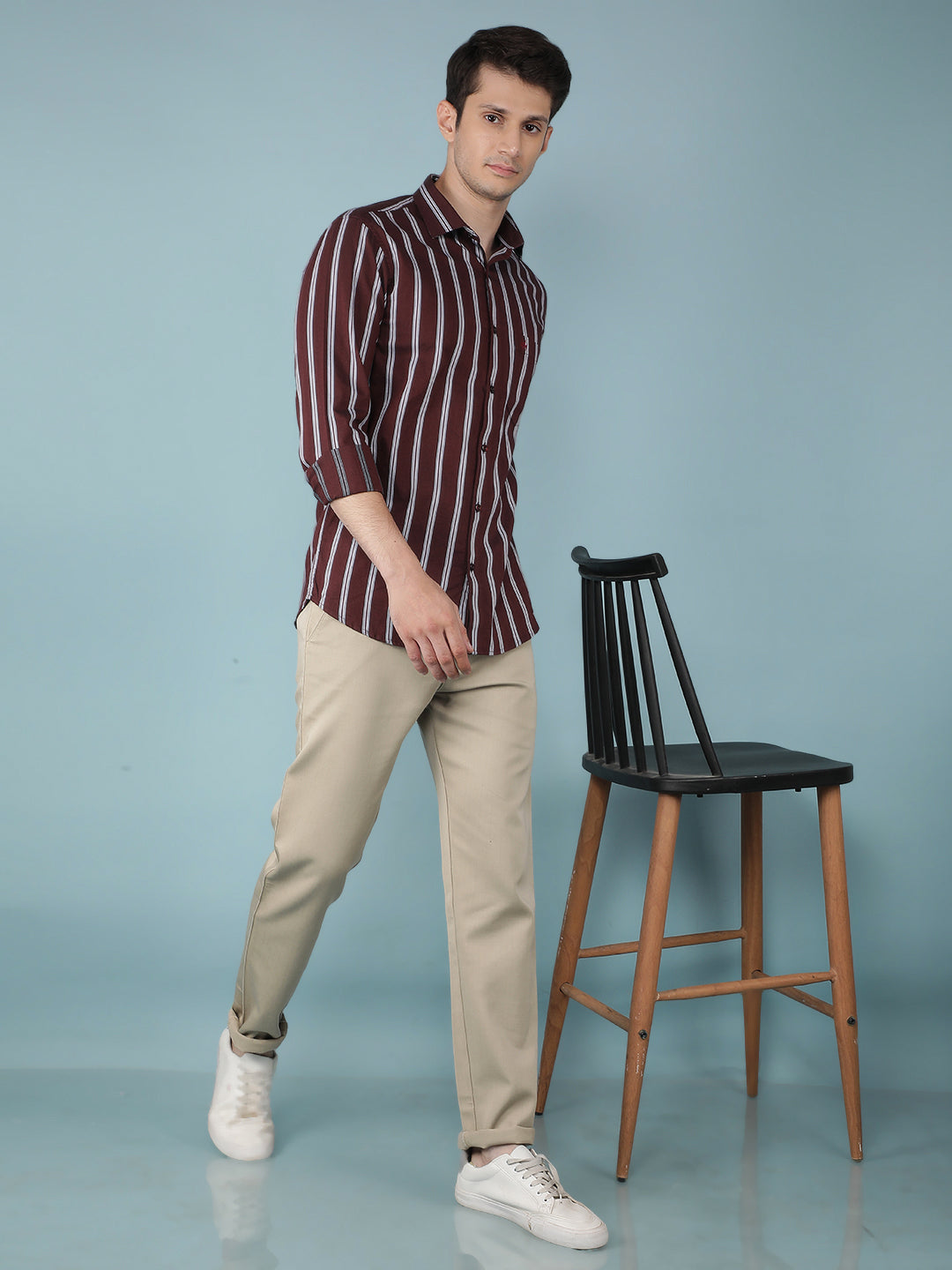 Wine Vertical Stripes 100% Cotton Shirt-Men Shirts-Crimsoune Club