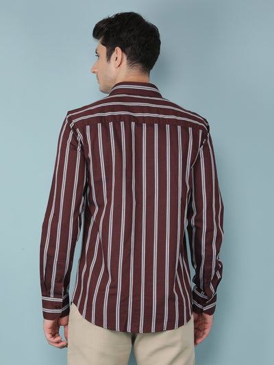 Wine Vertical Stripes 100% Cotton Shirt-Men Shirts-Crimsoune Club