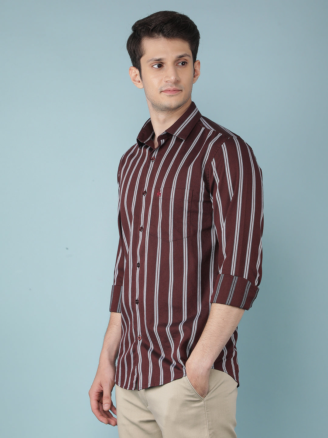 Wine Vertical Stripes 100% Cotton Shirt-Men Shirts-Crimsoune Club