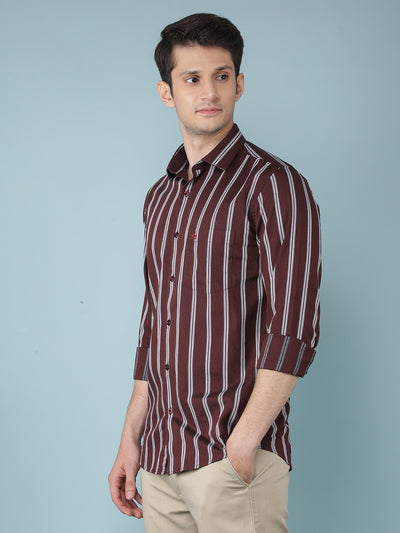 Wine Vertical Stripes 100% Cotton Shirt-Men Shirts-Crimsoune Club