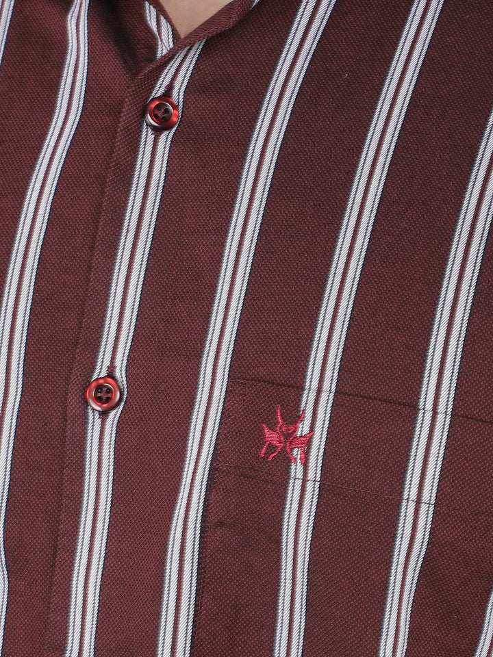 Wine Vertical Stripes 100% Cotton Shirt-Men Shirts-Crimsoune Club