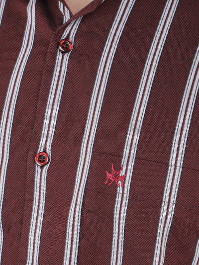 Wine Vertical Stripes 100% Cotton Shirt-Men Shirts-Crimsoune Club