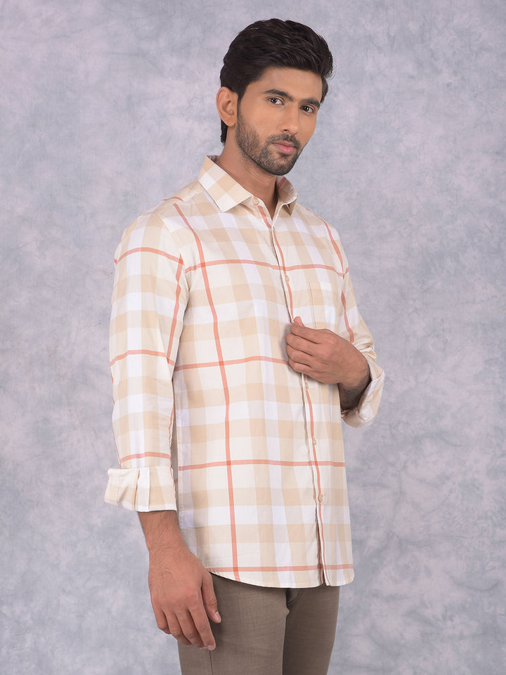 Beige Checked 100% Cotton Shirt-Men Shirts-Crimsoune Club