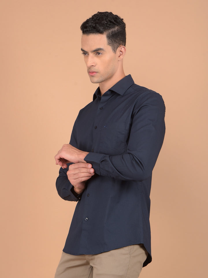 Navy Blue Vertical Stripes Shirt-Men Shirts-Crimsoune Club