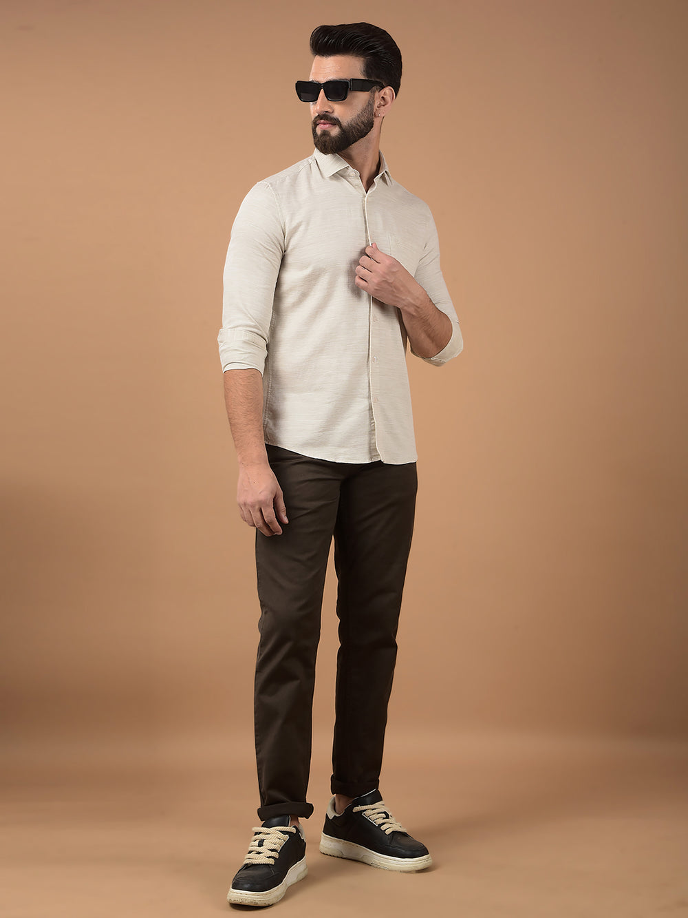 Beige Printed Shirt-Men Shirts-Crimsoune Club
