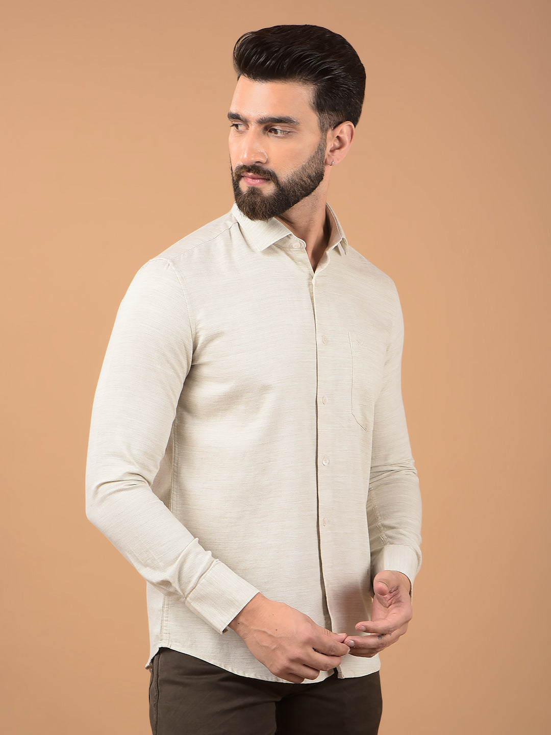 Beige Printed Shirt-Men Shirts-Crimsoune Club