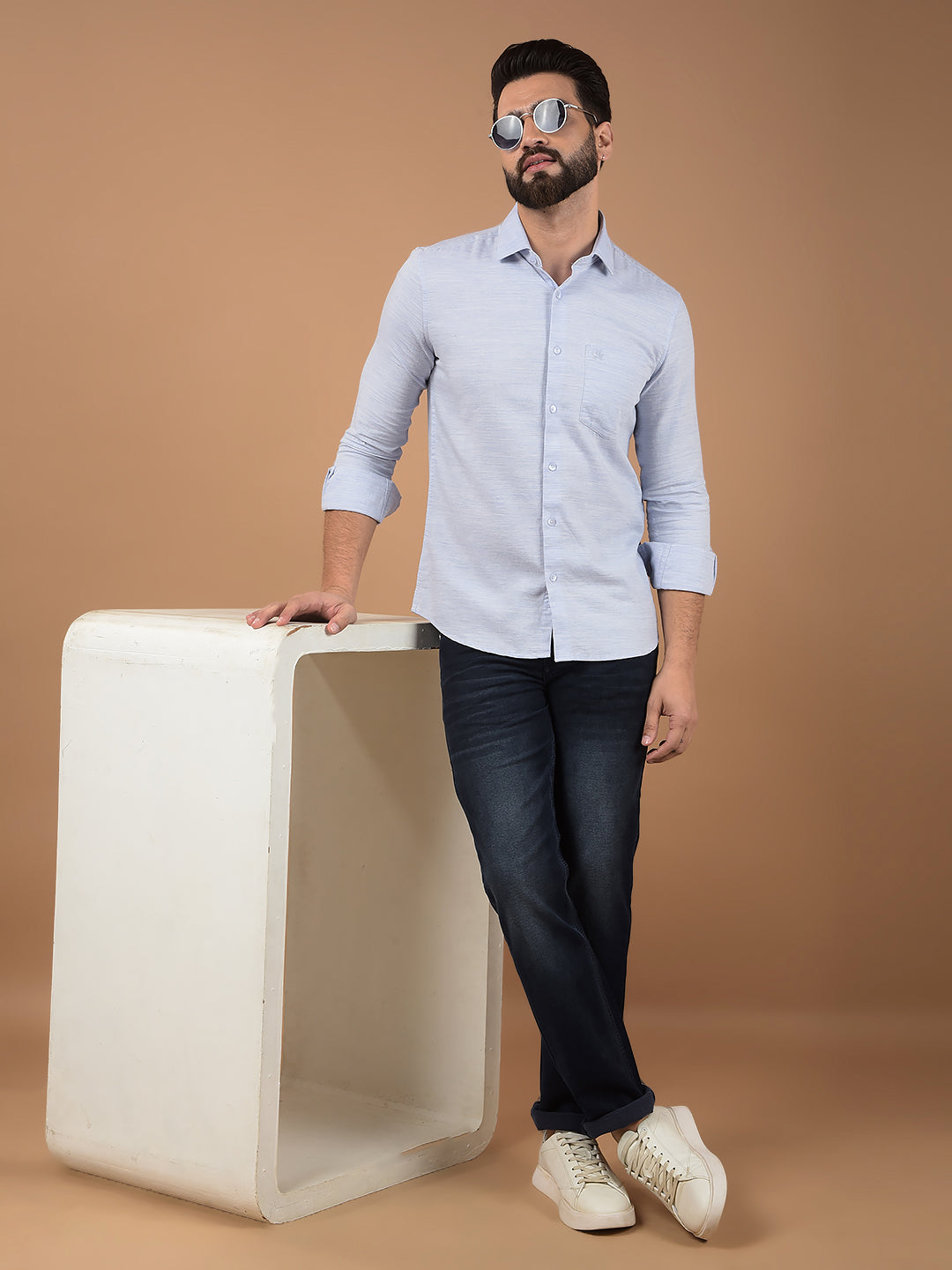 Blue Printed Shirt-Men Shirts-Crimsoune Club