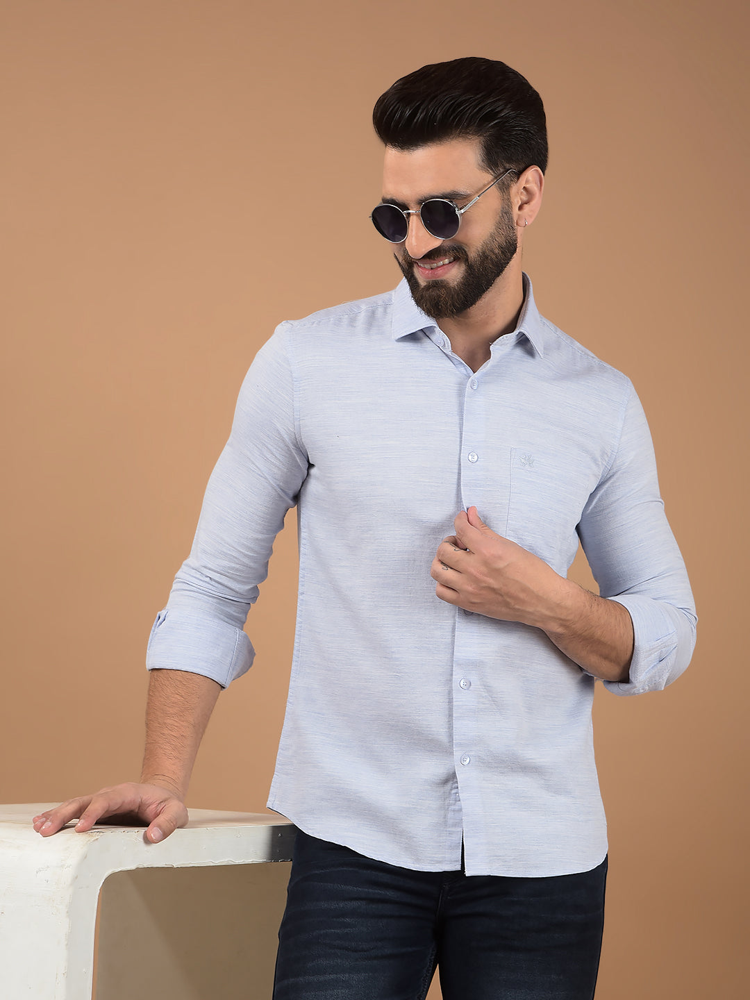 Blue Printed Shirt-Men Shirts-Crimsoune Club