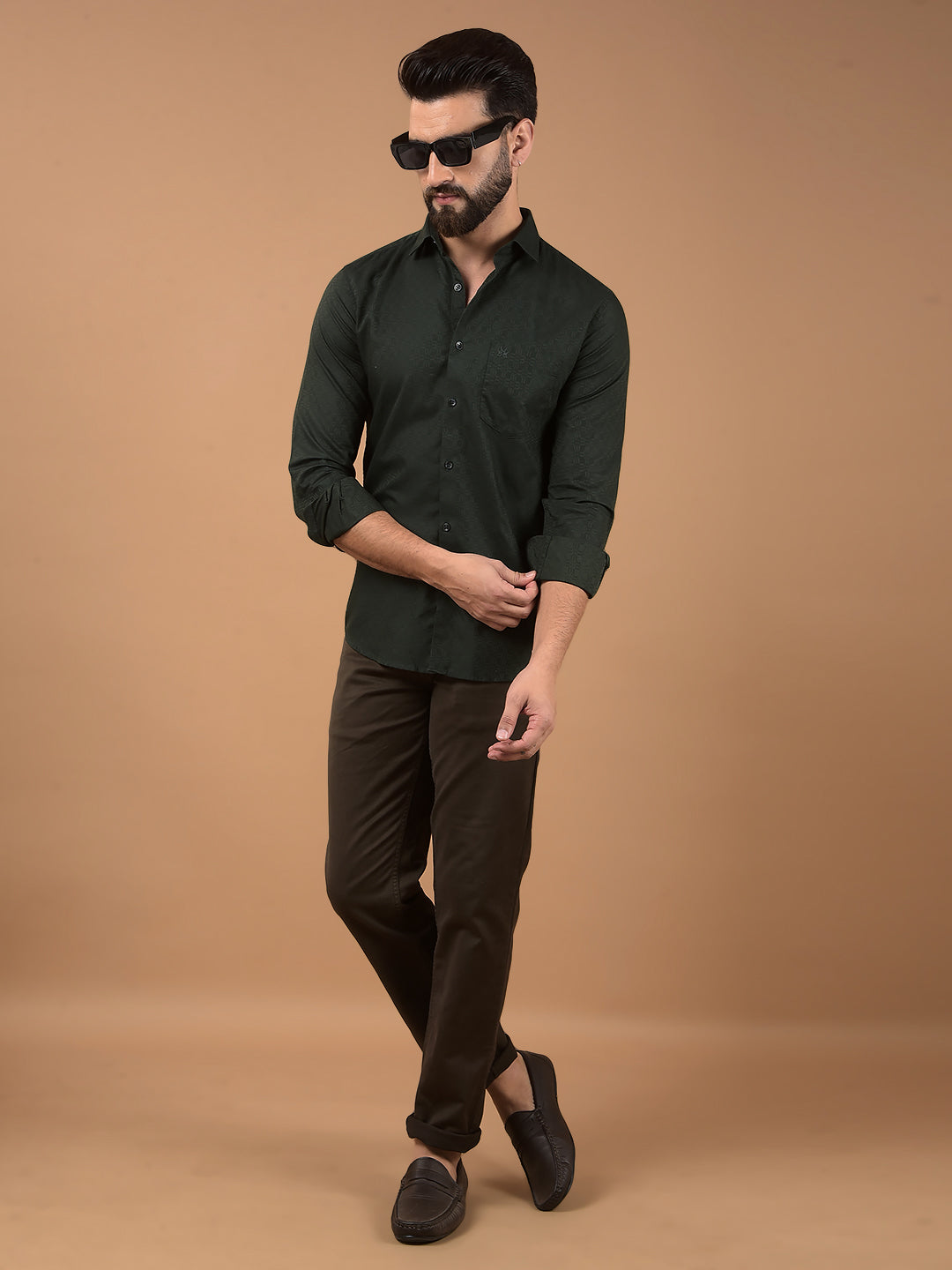 Green Printed Shirt-Men Shirts-Crimsoune Club