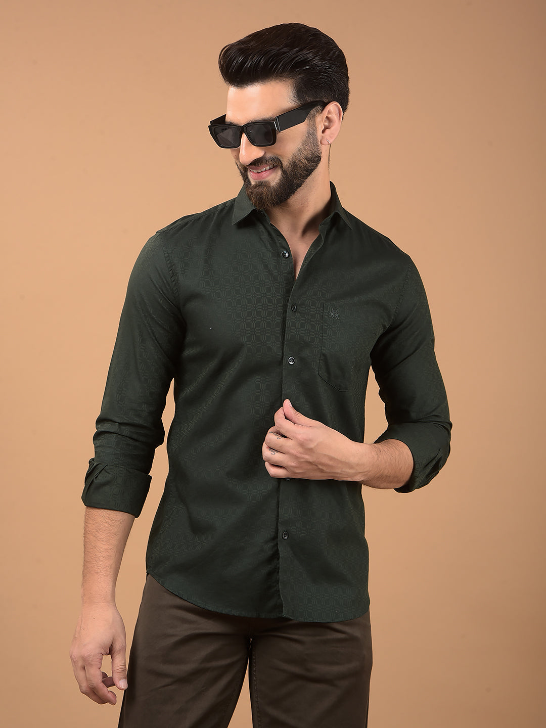 Green Printed Shirt-Men Shirts-Crimsoune Club