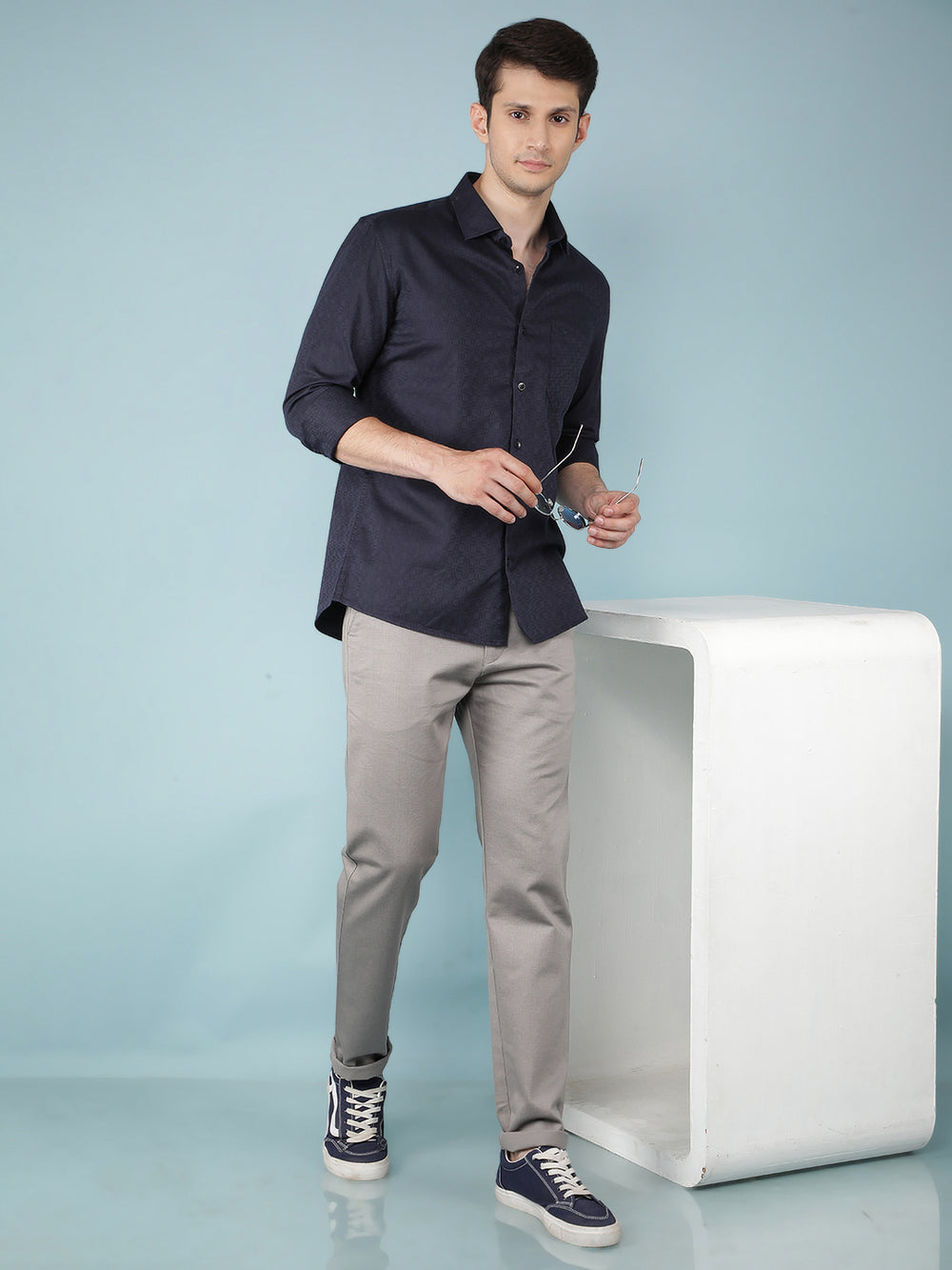 Navy Blue Printed Shirt-Men Shirts-Crimsoune Club