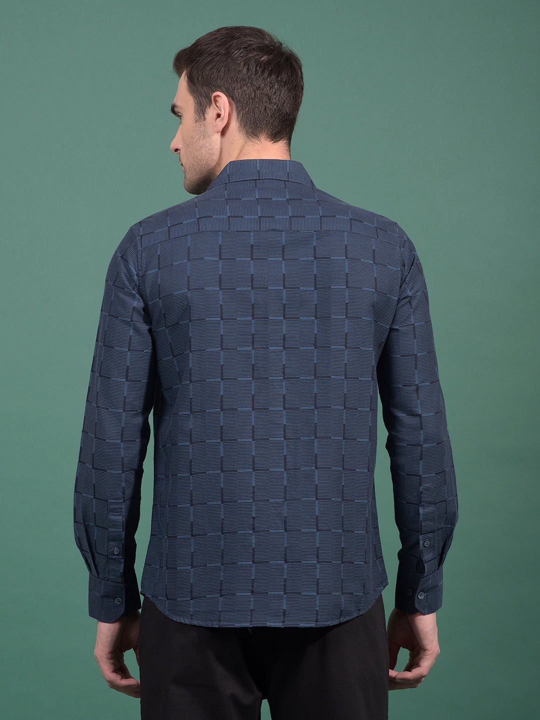 Navy Blue Printed 100% Cotton Shirt-Men Shirts-Crimsoune Club