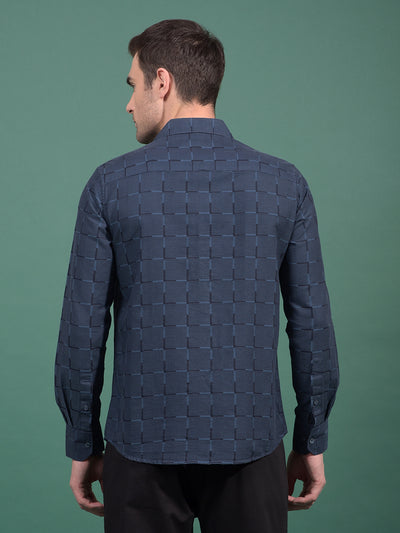 Navy Blue Printed 100% Cotton Shirt-Men Shirts-Crimsoune Club