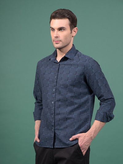 Navy Blue Printed 100% Cotton Shirt-Men Shirts-Crimsoune Club