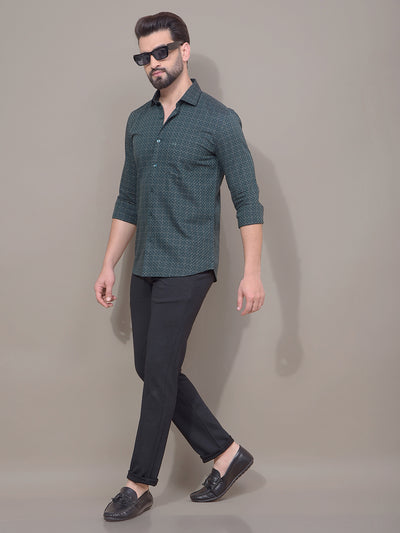 Green Printed 100% Cotton Shirt-Men Shirts-Crimsoune Club