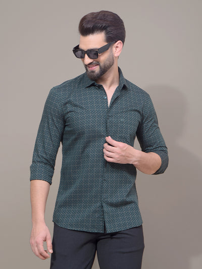 Green Printed 100% Cotton Shirt-Men Shirts-Crimsoune Club