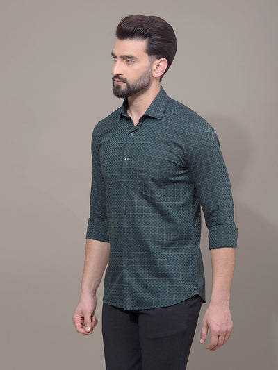 Green Printed 100% Cotton Shirt-Men Shirts-Crimsoune Club