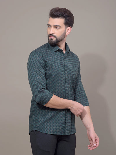 Green Printed 100% Cotton Shirt-Men Shirts-Crimsoune Club