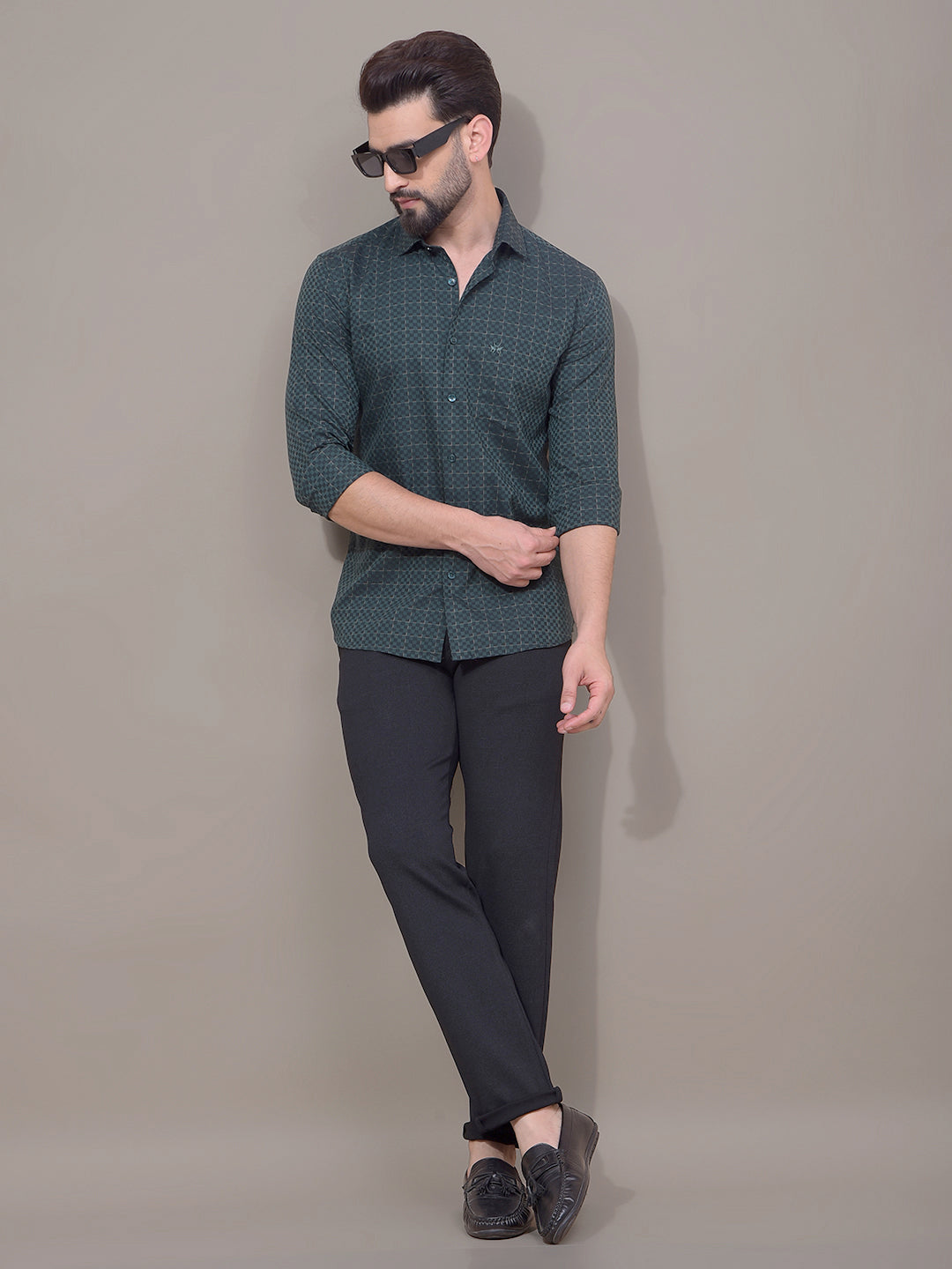 Green Printed 100% Cotton Shirt-Men Shirts-Crimsoune Club