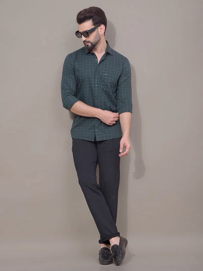 Green Printed 100% Cotton Shirt-Men Shirts-Crimsoune Club