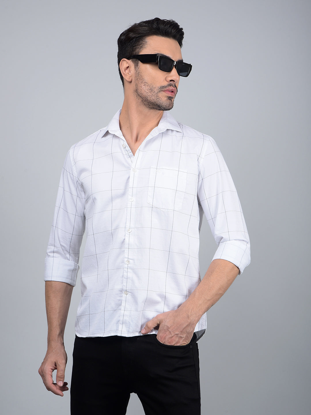 White Checked 100% Cotton Shirt-Men Shirts-Crimsoune Club