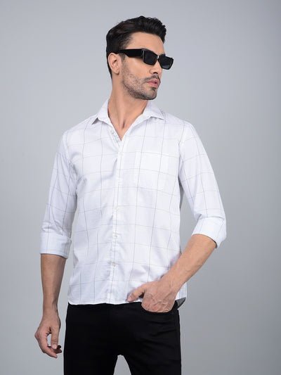 White Checked 100% Cotton Shirt-Men Shirts-Crimsoune Club