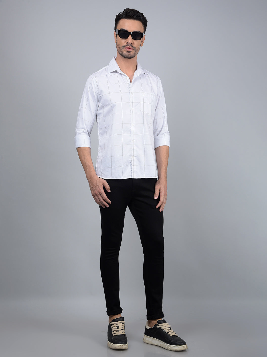 White Checked 100% Cotton Shirt-Men Shirts-Crimsoune Club
