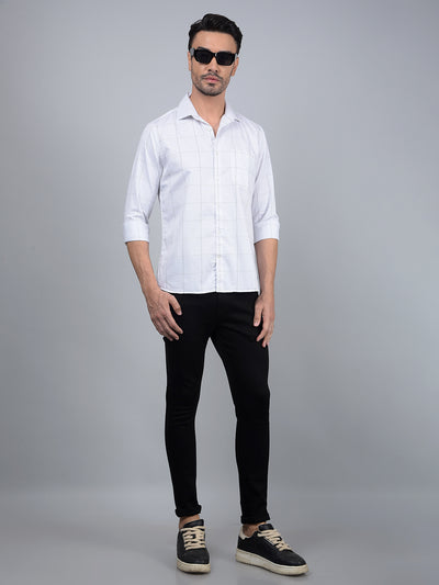 White Checked 100% Cotton Shirt-Men Shirts-Crimsoune Club