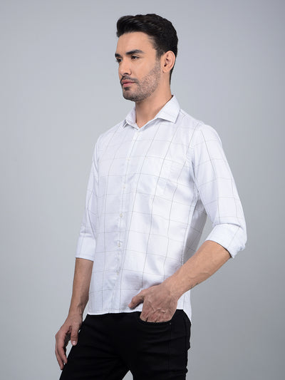 White Checked 100% Cotton Shirt-Men Shirts-Crimsoune Club