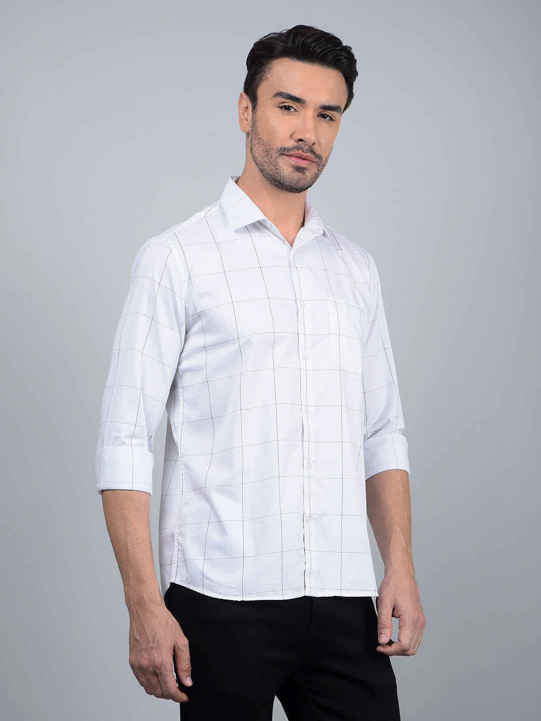 White Checked 100% Cotton Shirt-Men Shirts-Crimsoune Club