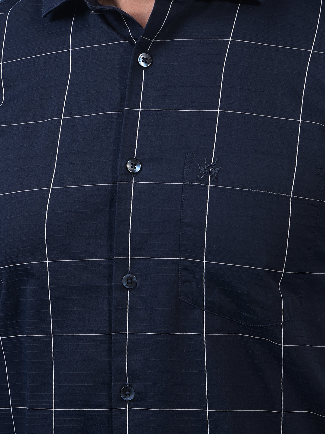 Navy Blue Checked 100% Cotton Shirt-Men Shirts-Crimsoune Club