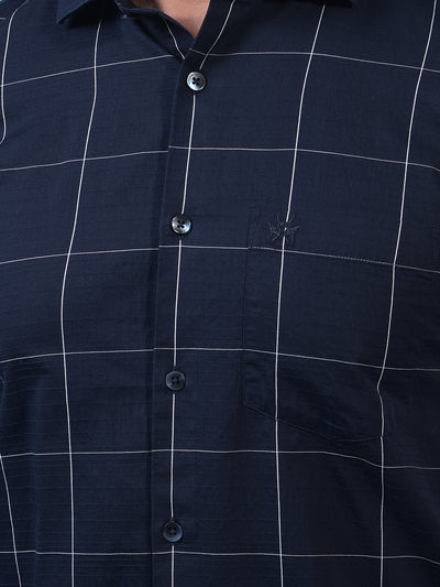 Navy Blue Checked 100% Cotton Shirt-Men Shirts-Crimsoune Club