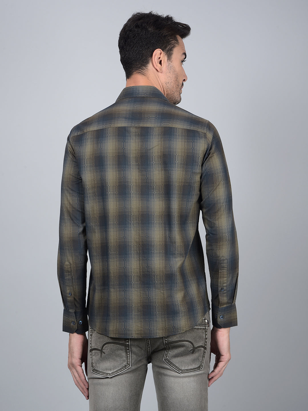 Olive Checked 100% Cotton Shirt-Men Shirts-Crimsoune Club