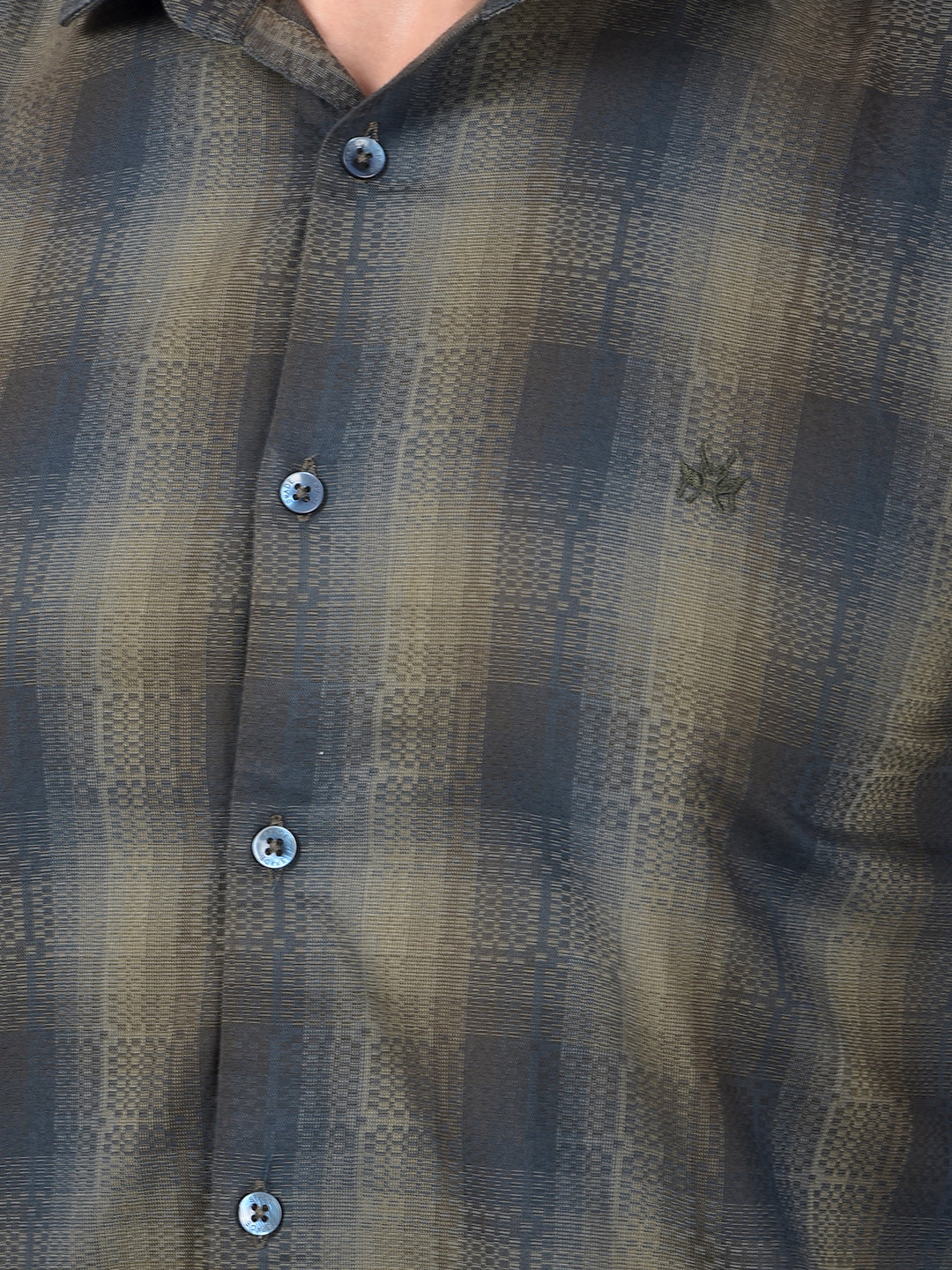 Olive Checked 100% Cotton Shirt-Men Shirts-Crimsoune Club