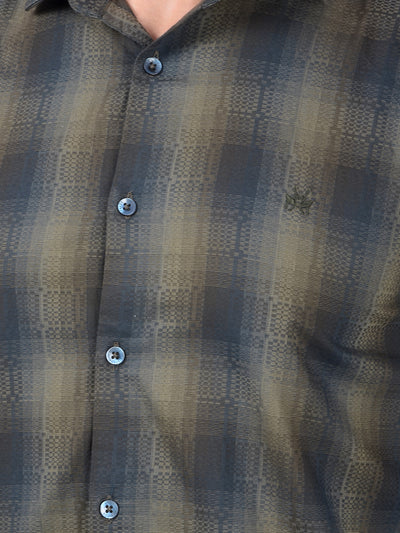Olive Checked 100% Cotton Shirt-Men Shirts-Crimsoune Club