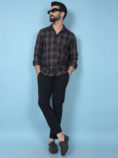 Brown Checked 100% Cotton Shirt-Men Shirts-Crimsoune Club