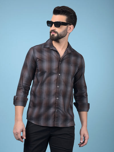 Brown Checked 100% Cotton Shirt-Men Shirts-Crimsoune Club