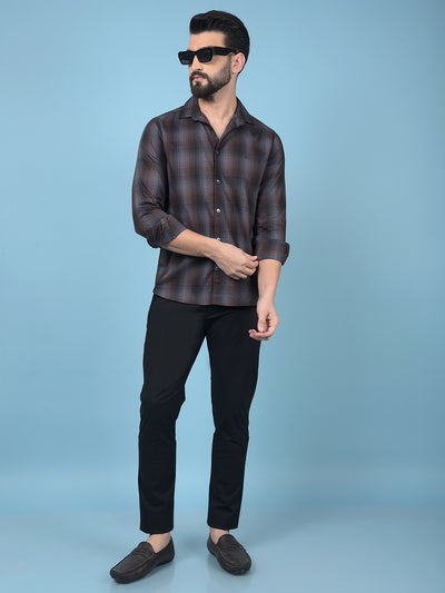 Brown Checked 100% Cotton Shirt-Men Shirts-Crimsoune Club