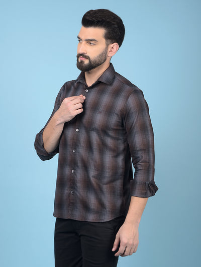 Brown Checked 100% Cotton Shirt-Men Shirts-Crimsoune Club