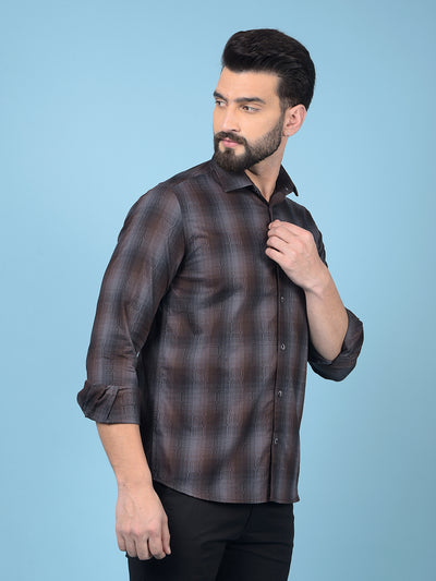 Brown Checked 100% Cotton Shirt-Men Shirts-Crimsoune Club