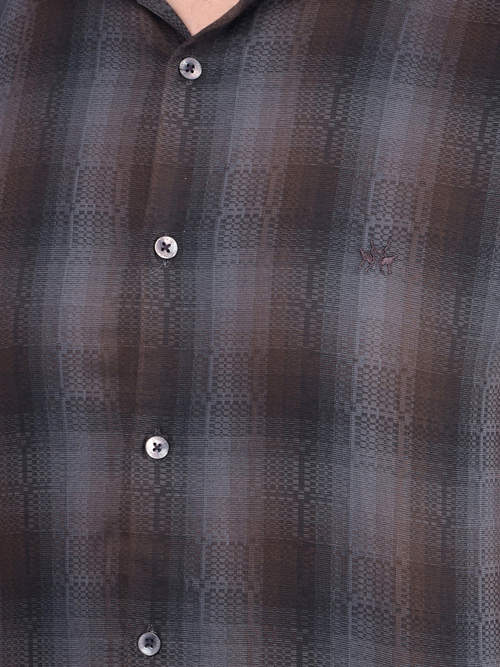 Brown Checked 100% Cotton Shirt-Men Shirts-Crimsoune Club