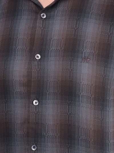 Brown Checked 100% Cotton Shirt-Men Shirts-Crimsoune Club