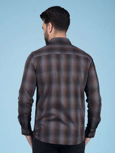 Brown Checked 100% Cotton Shirt-Men Shirts-Crimsoune Club